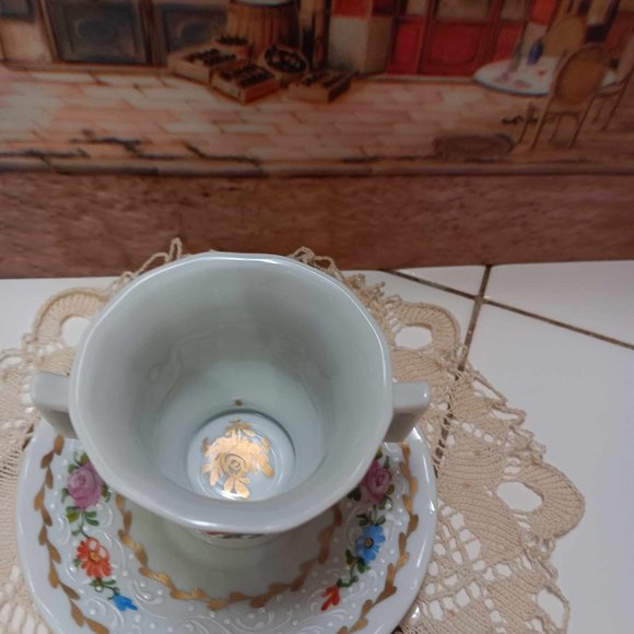 Antique Floral Demitasse Double Handle Tea\Coffee Cup Saucer Limoges France - Picture 3 of 8